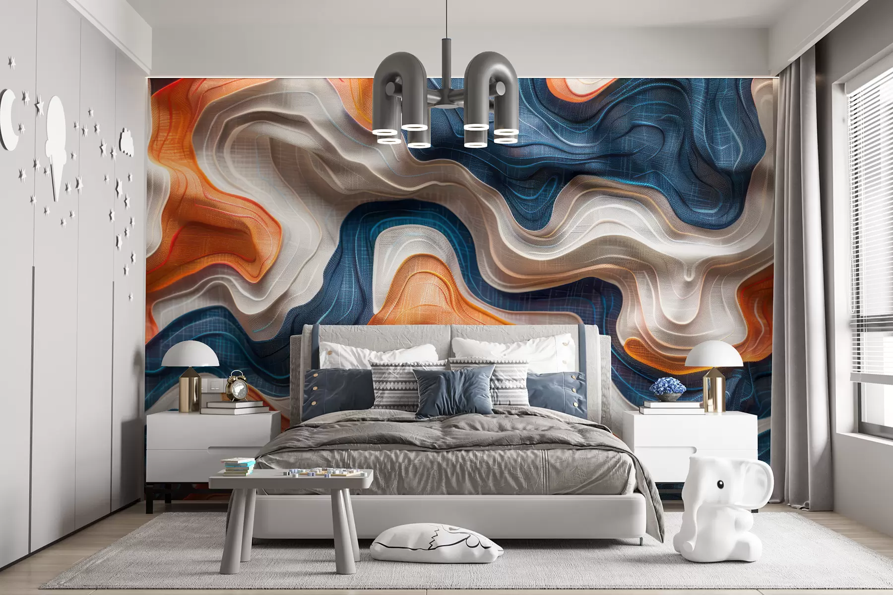 murales de pared Ondas dinámicas de color azul anaranjado w01361