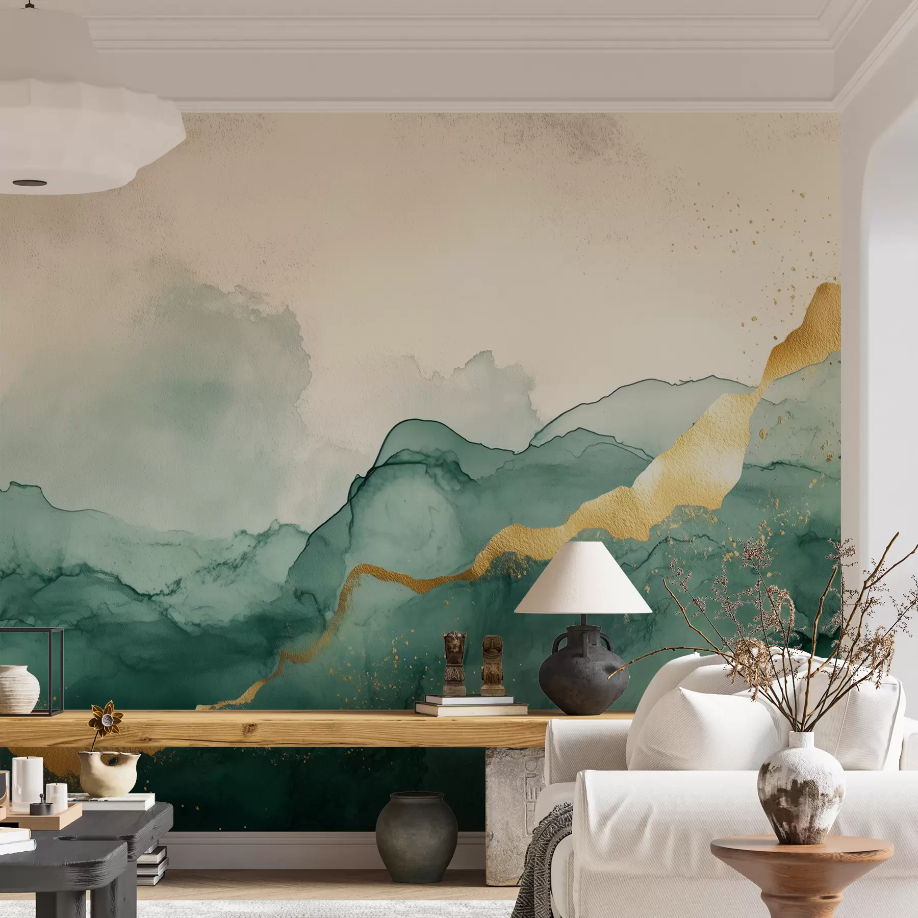 murales de pared Composición de acuarela esmeralda vintage w01362v1