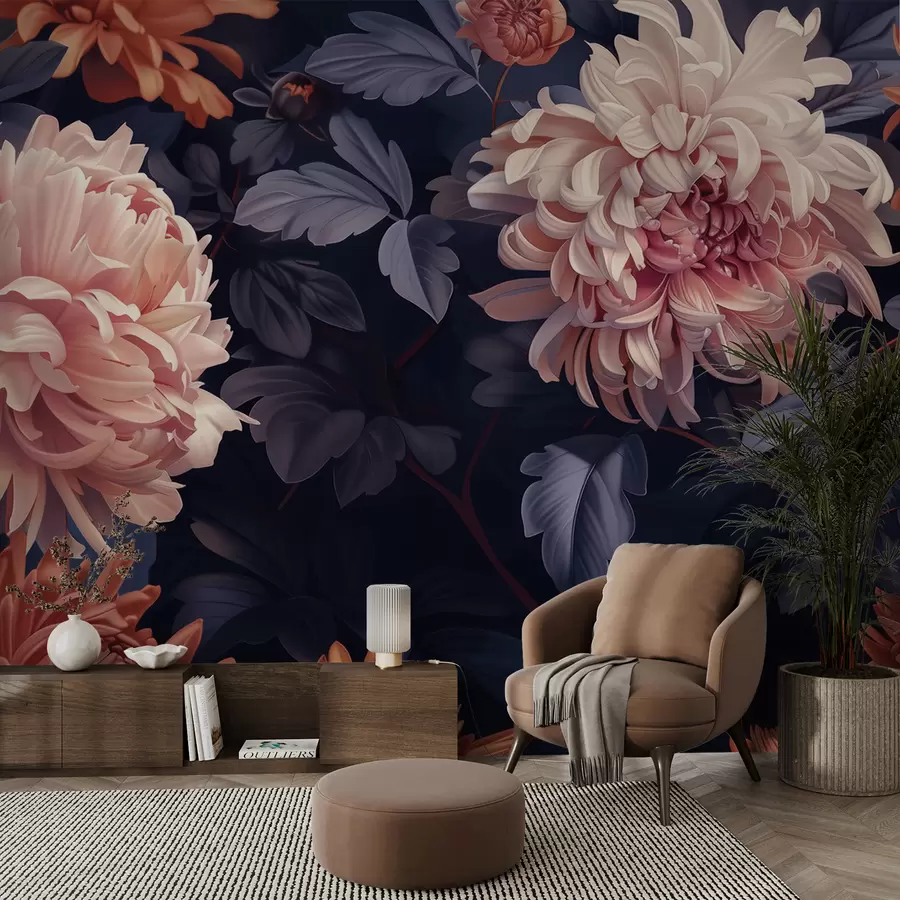 murales de pared Elegante composición de crisantemos en tono morado. w01431v1