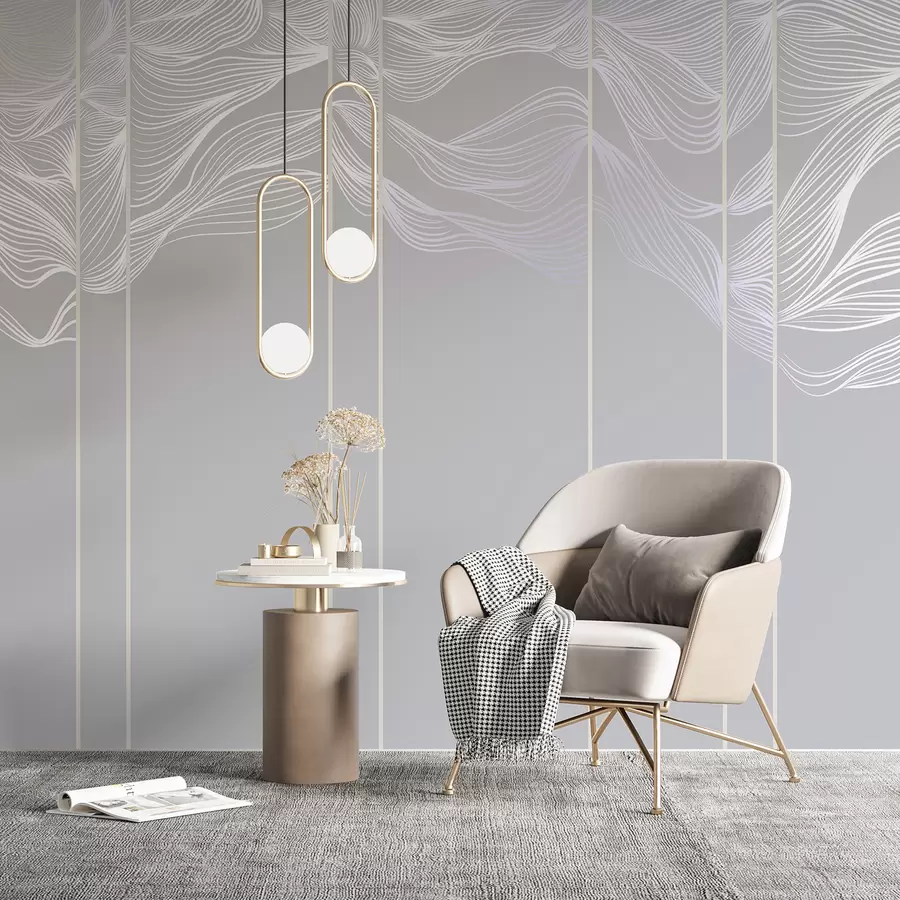 murales de pared Ondas abstractas de líneas blancas sobre fondo gris claro w08263v1