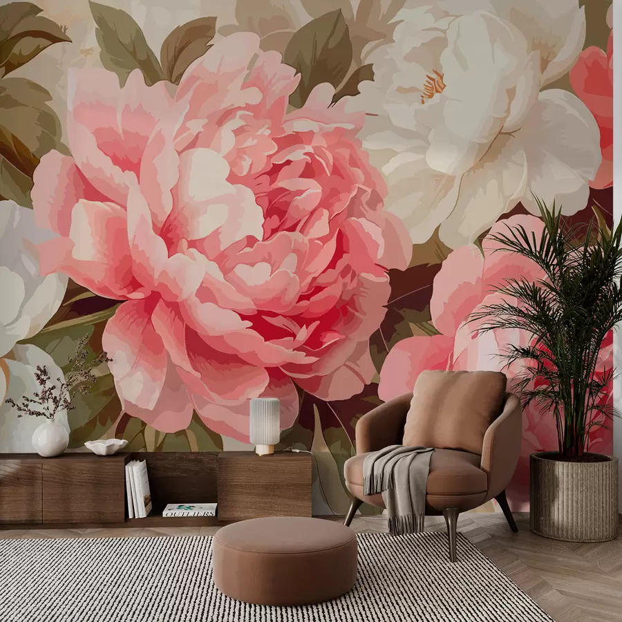murales de pared Peonías rosas y blancas w01064
