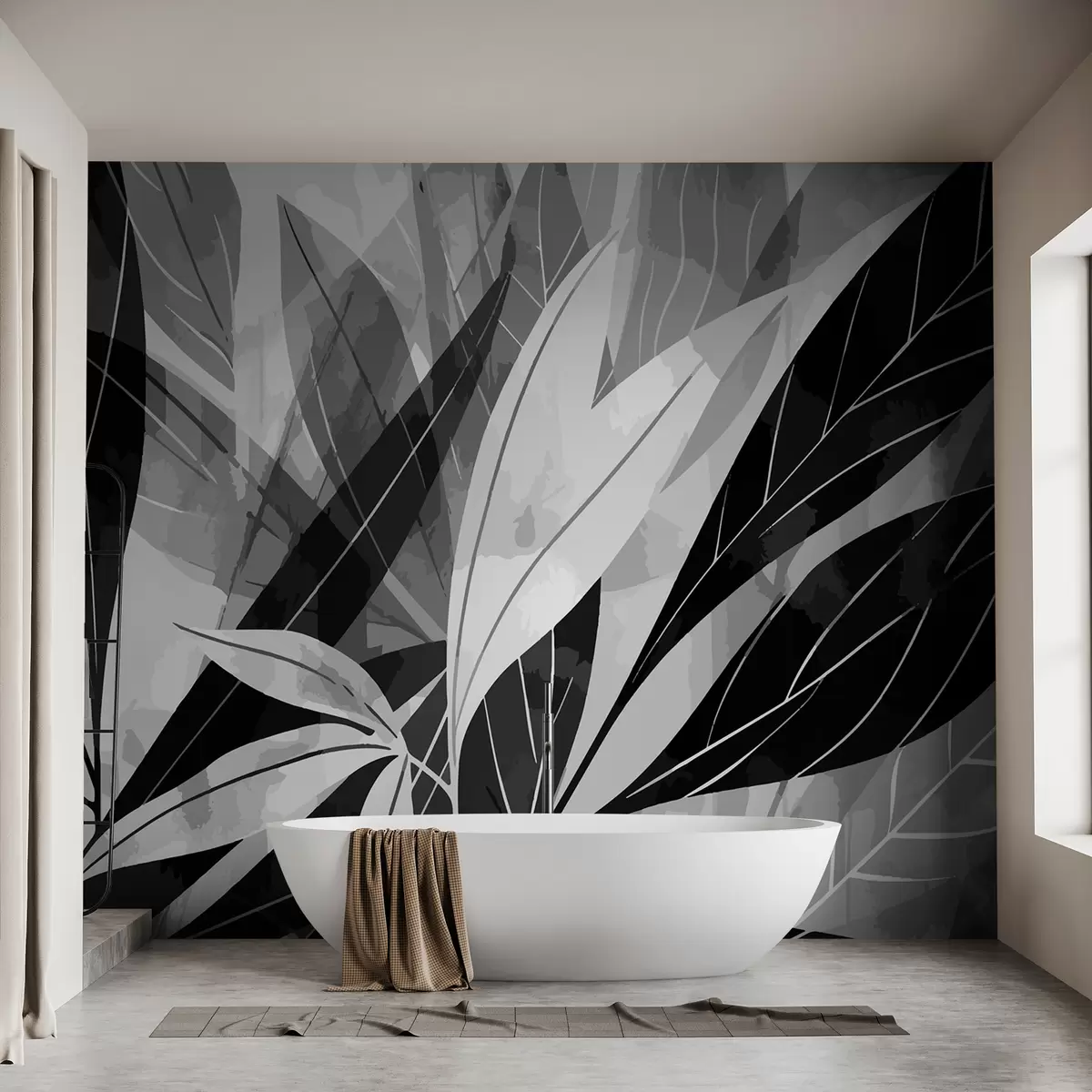 Murales de pared Hojas en blanco y negro w01067 murales de pared Hojas en blanco y negro w01067