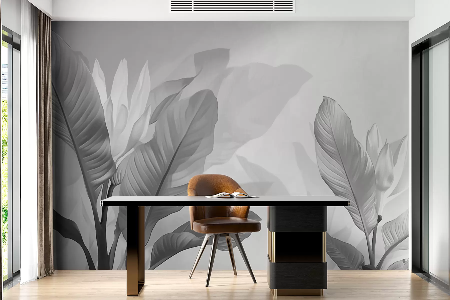 murales de pared Hojas en blanco y negro w01068