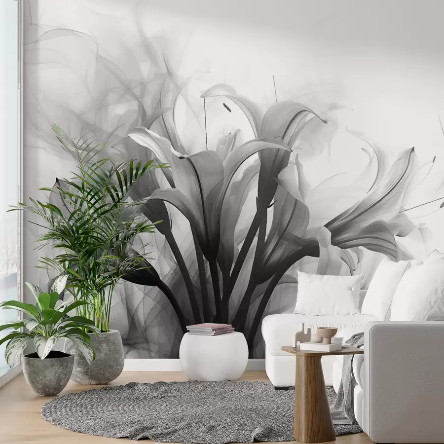 murales de pared Flores blancas y negras w01072