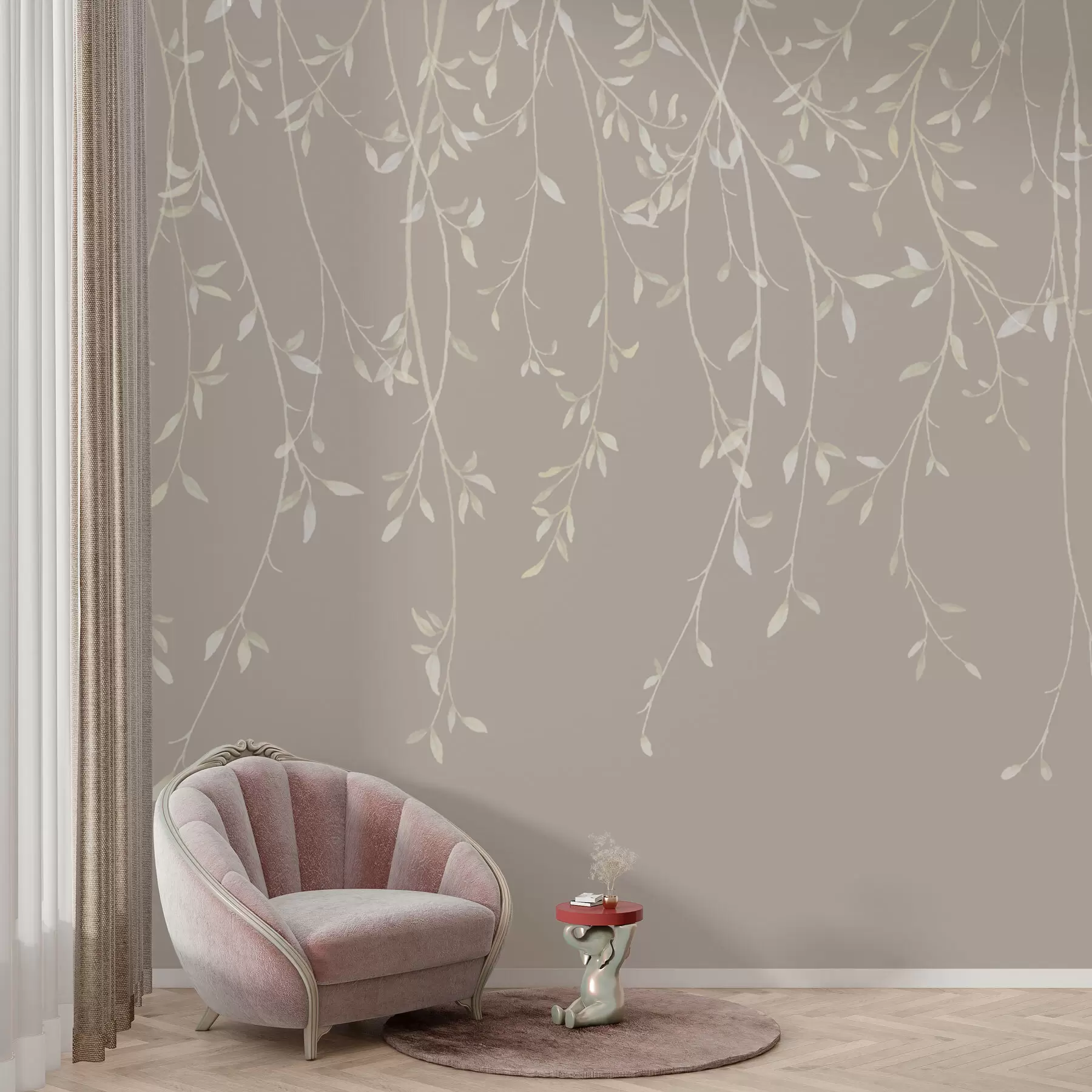 murales de pared Ramas colgantes sobre fondo pastel w01522