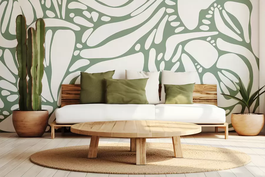 murales de pared Motivo geométrico abstracto, estilo tribal, color verde claro w01623v2
