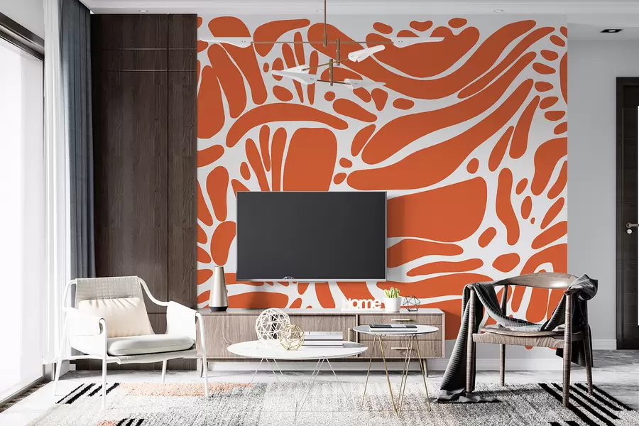 murales de pared Motivo geométrico abstracto, estilo tribal, color naranja w01623v6