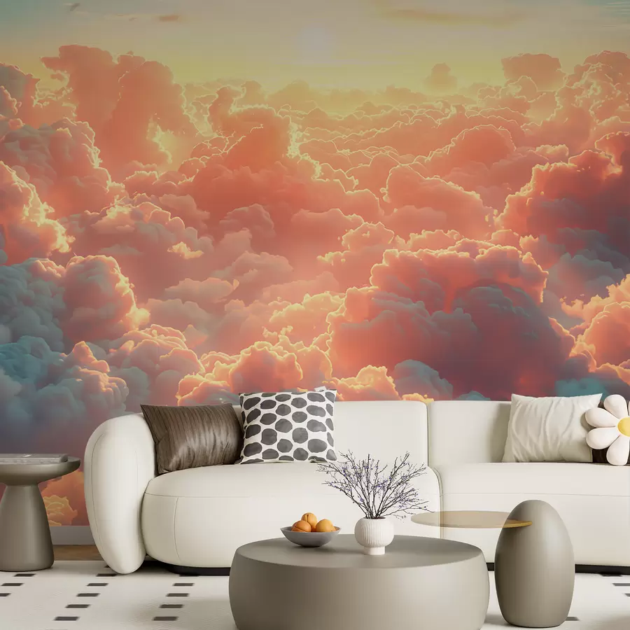 murales de pared Cielo brillante con muchas nubes en el cielo en colores cálidos w01539