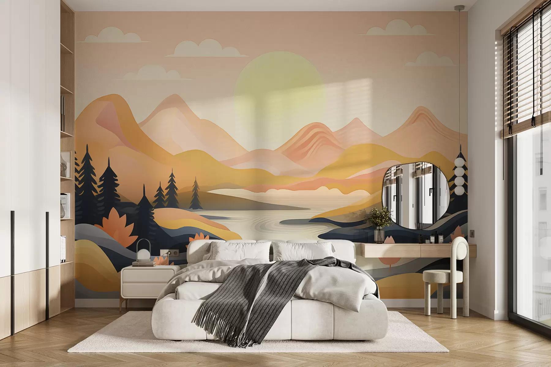 murales de pared Amanecer de una crujiente mañana otoñal de montañas w01657
