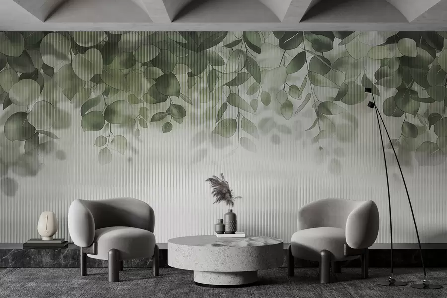 murales de pared hojas de eucalipto tras el cristal w01677