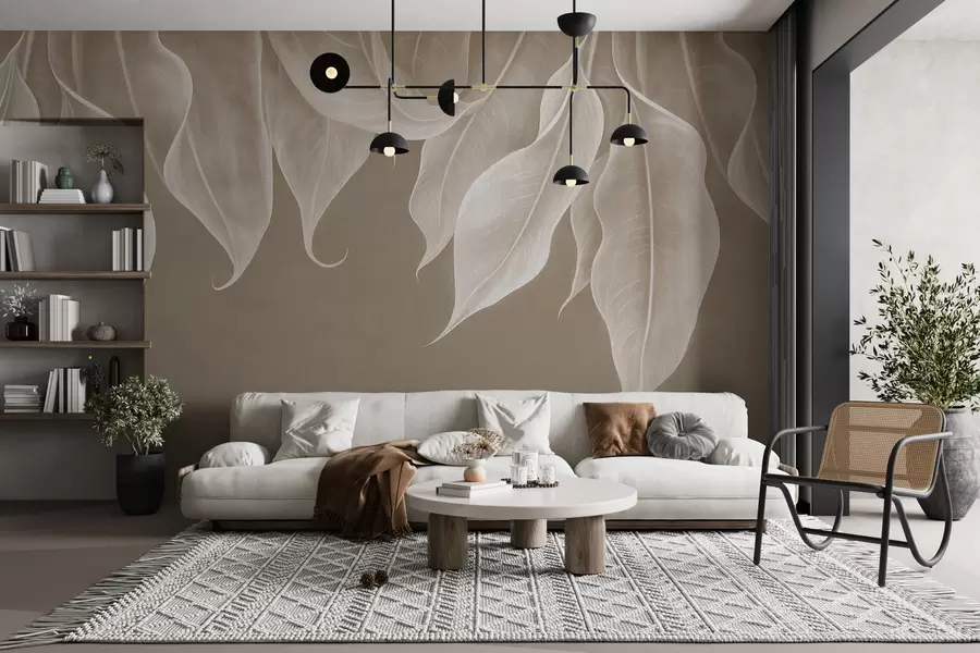murales de pared hojas grandes colgantes de color beige w01680