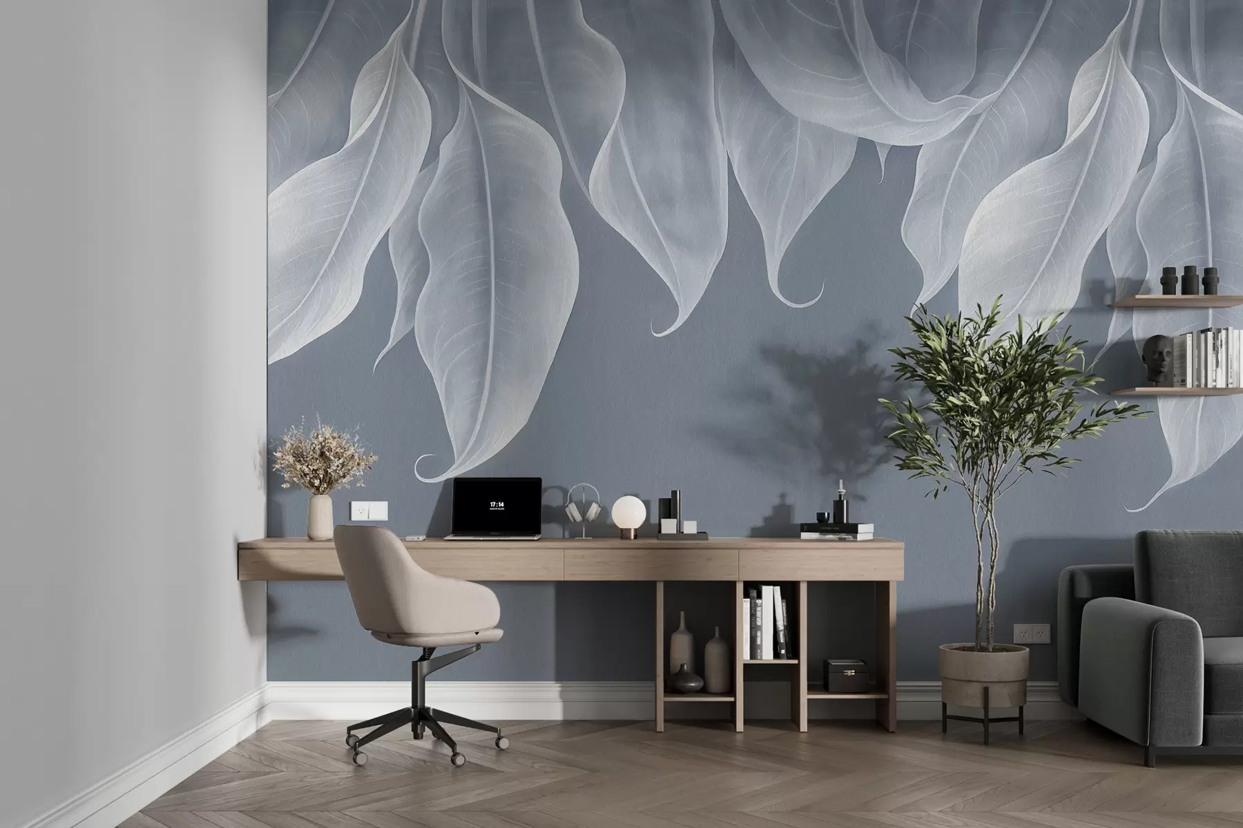 murales de pared hojas grandes colgantes de color azul w01680v1