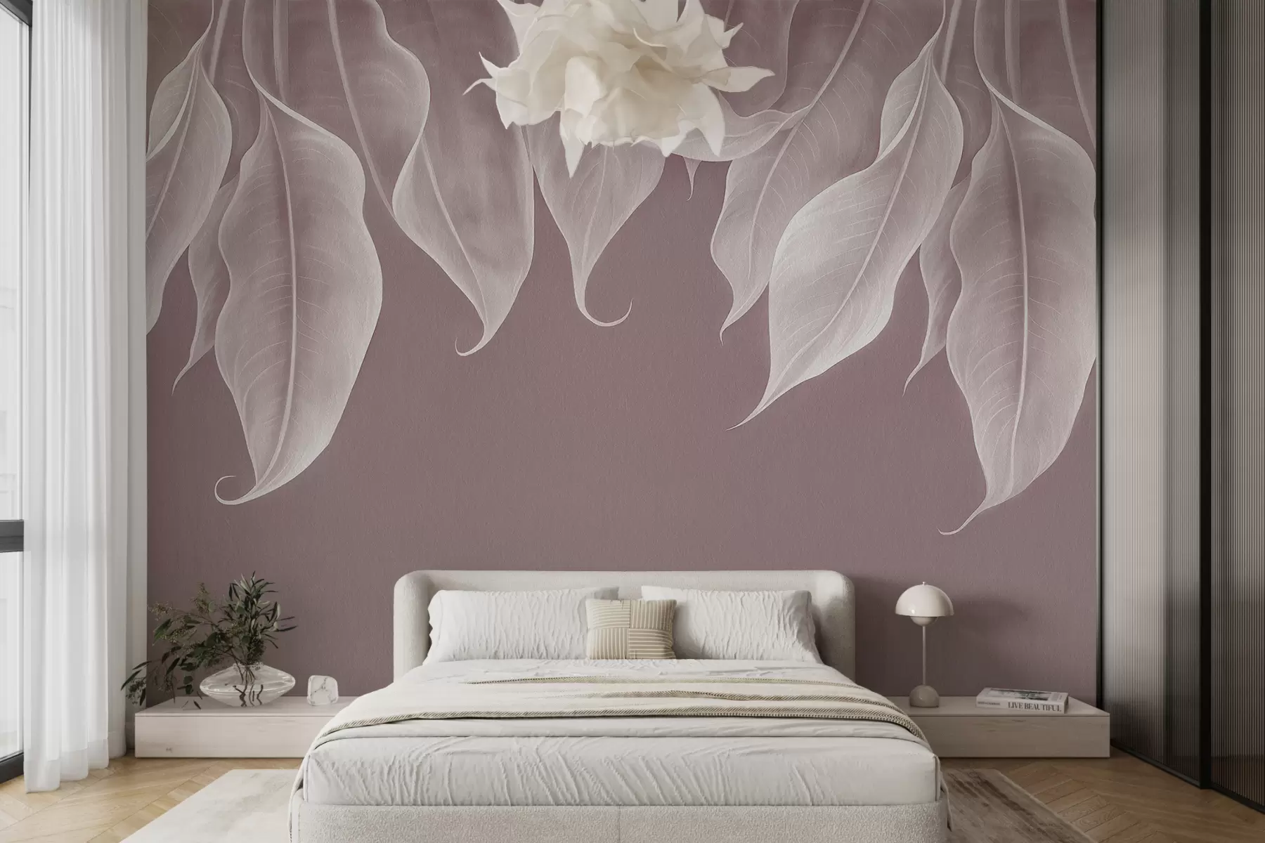 murales de pared hojas grandes colgantes de color rosa w01680v2