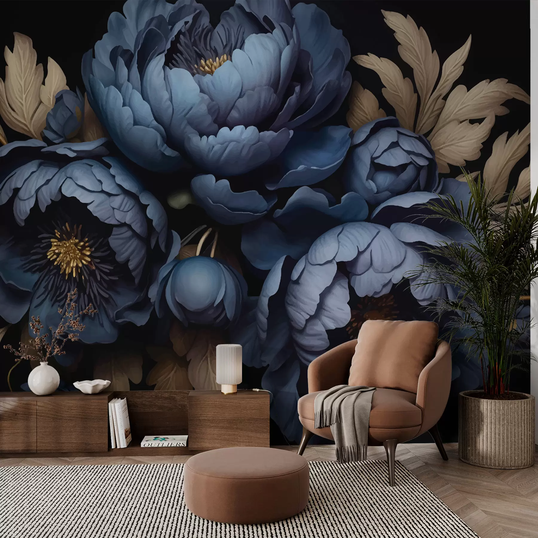murales de pared Peonías azules w01131