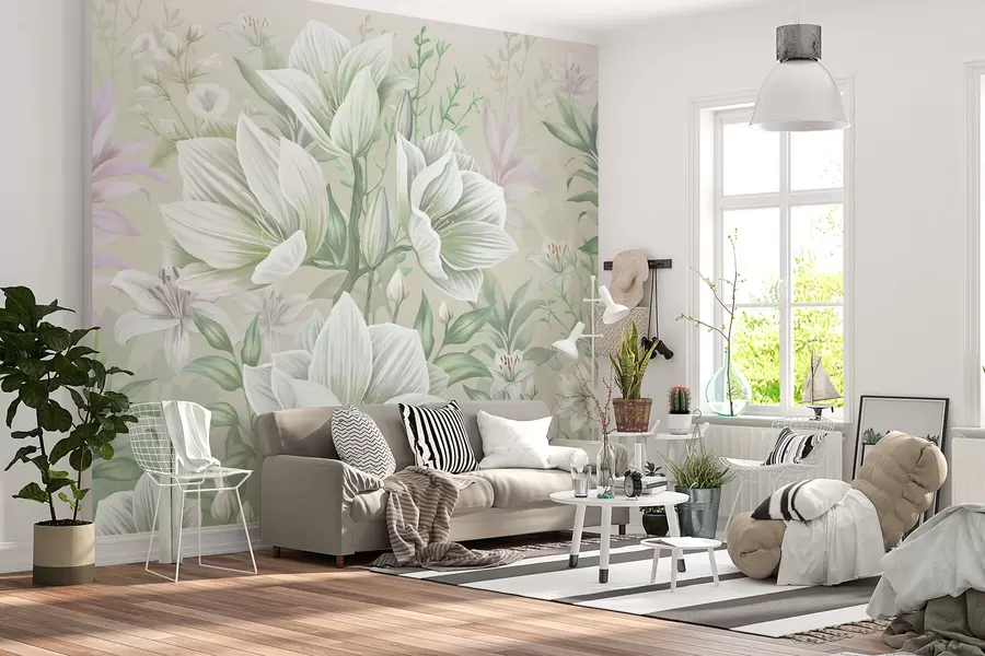 murales de pared Hermosas flores grandes con lirios w01751
