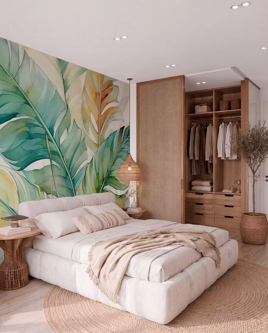 murales de pared Tropical plátano hojas de palma acuarela húmeda w01775