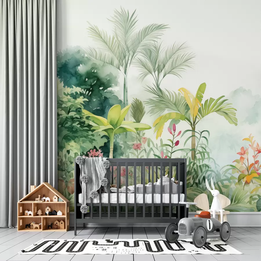 murales de pared Selva, acuarela, palmeras, floral, colores suaves w01785