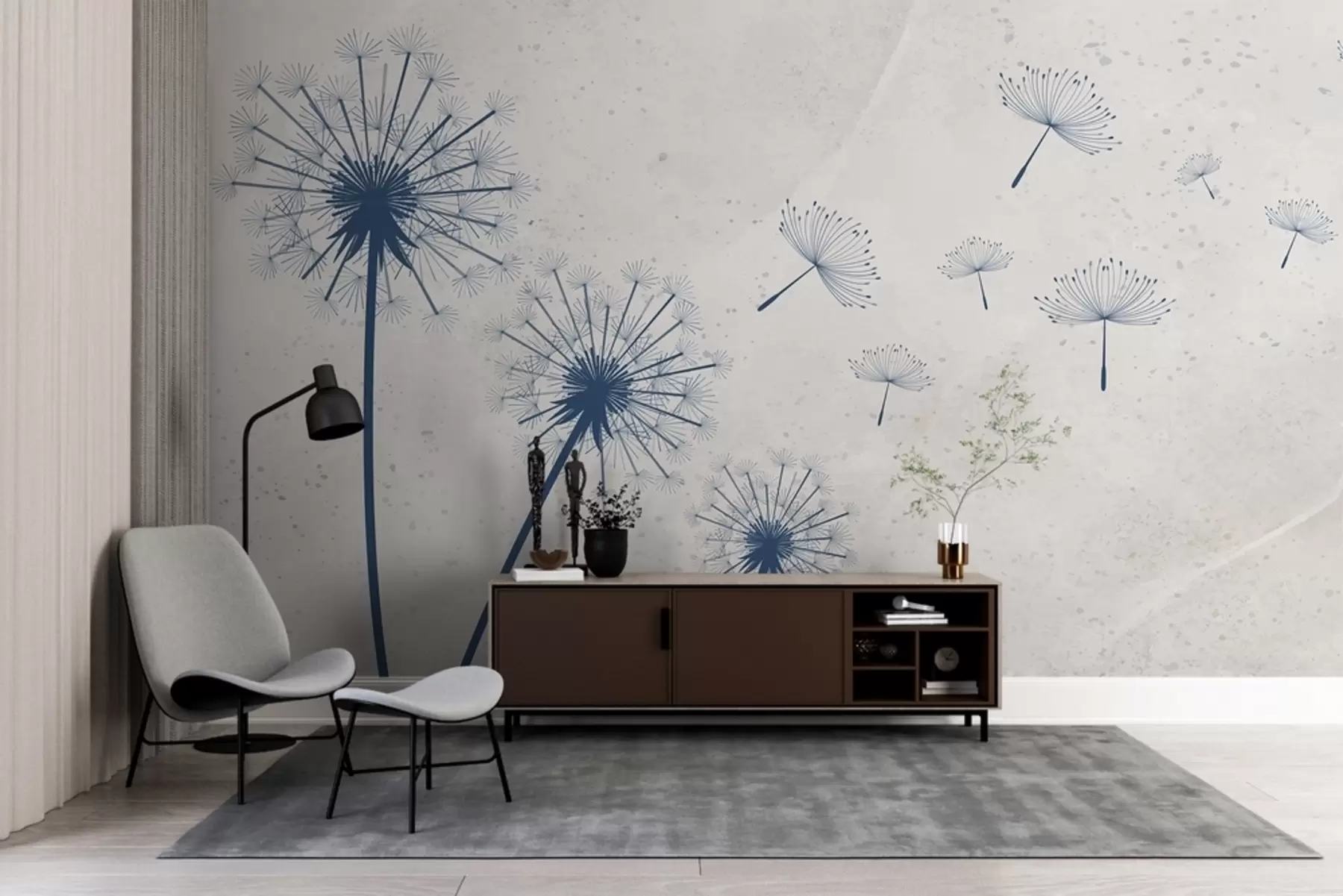 murales de pared Diente de león azul sobre fondo beige con textura w01812v2