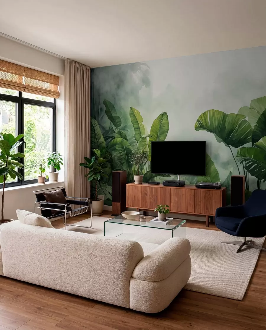 murales de pared Hojas tropicales en la niebla w01868