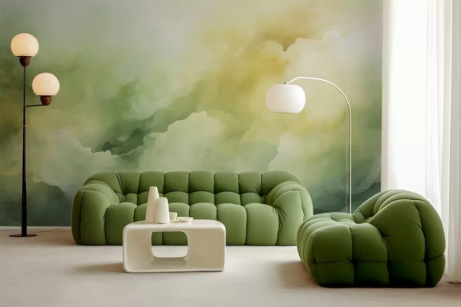 murales de pared Humo verde amarillo, niebla borrosa acuarela húmeda w01869