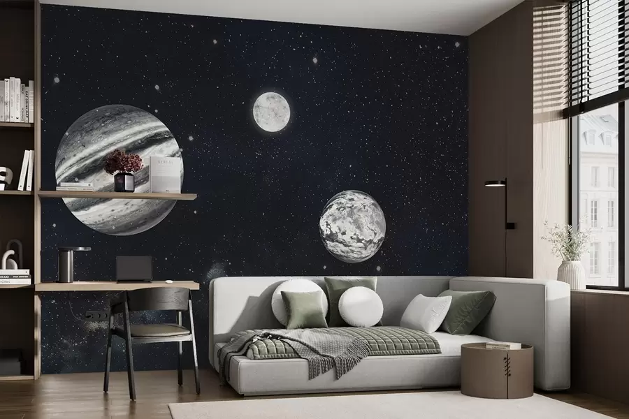 murales de pared Espacio cósmico con estrellas y plantas w01799