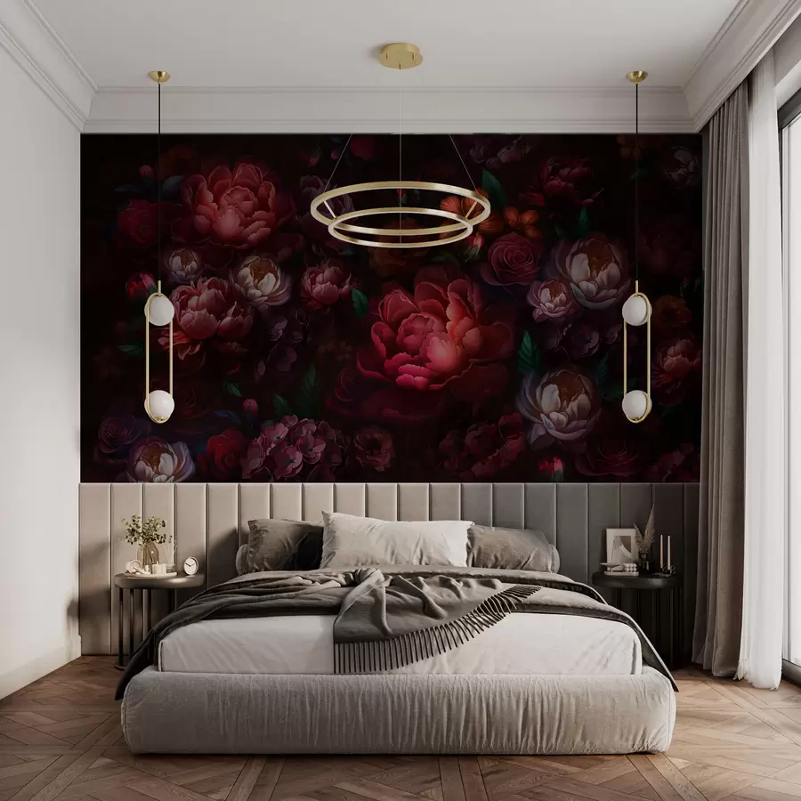 murales de pared Flores exquisitas sobre fondo oscuro w01794