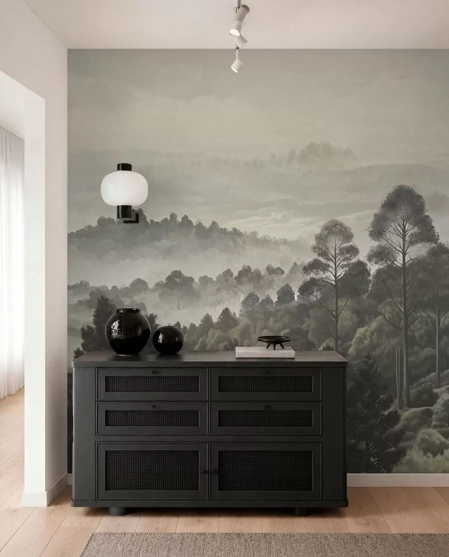 murales de pared Bosque denso y valle brumoso w01871