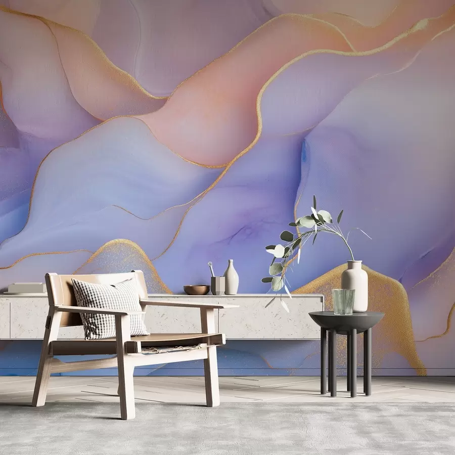 murales de pared Composición abstracta con motivos de mármol y delicadas texturas de acuarela en suaves colores pastel w01827
