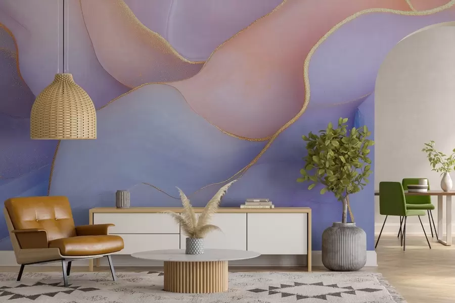 murales de pared Composición abstracta con motivos de mármol y delicadas texturas de acuarela en suaves colores pastel w01827