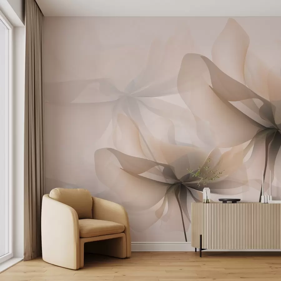 murales de pared Grandes flores translúcidas de color beige w01926v2
