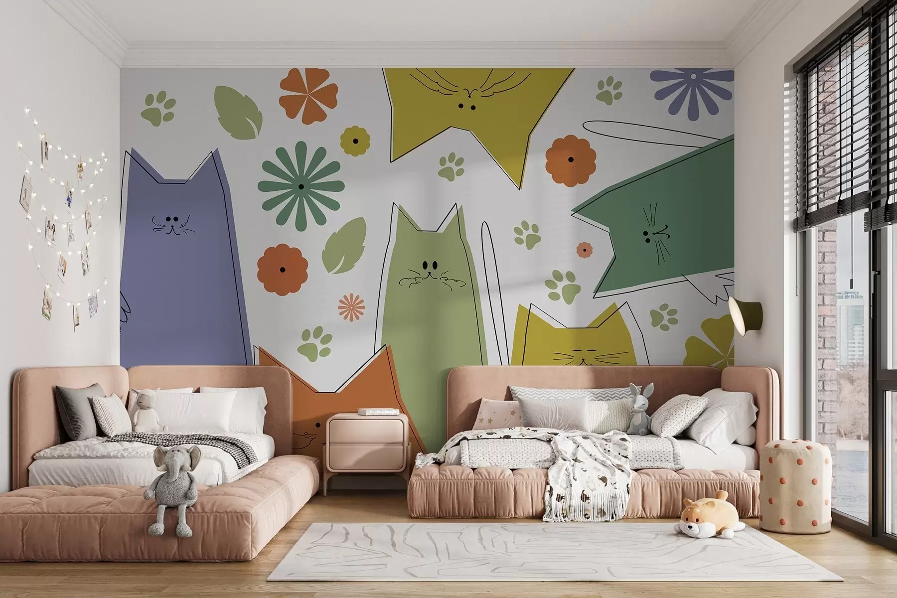 murales de pared Dibujo primitivo de gatos en estilo abstracto w01941v1