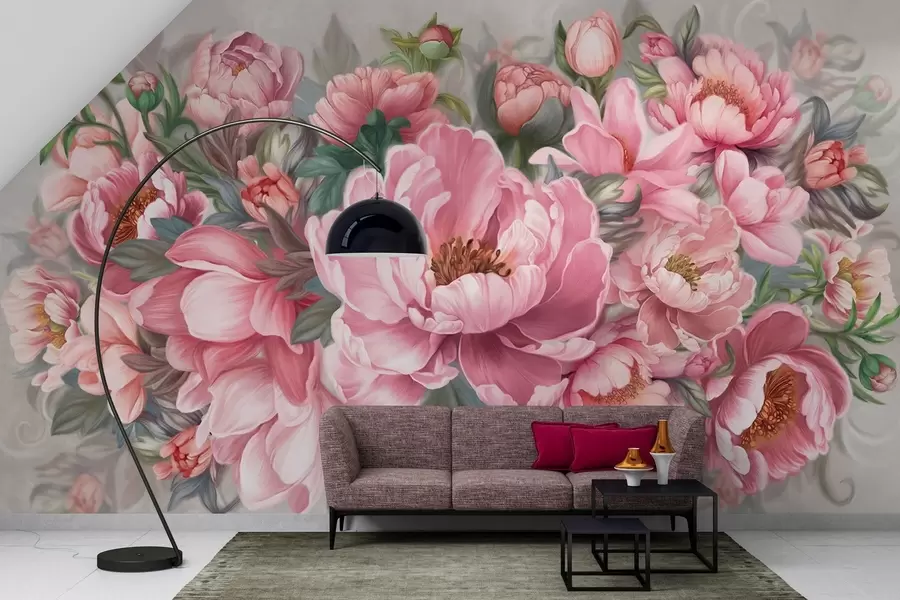 murales de pared Flores grandes de color rosa w01966