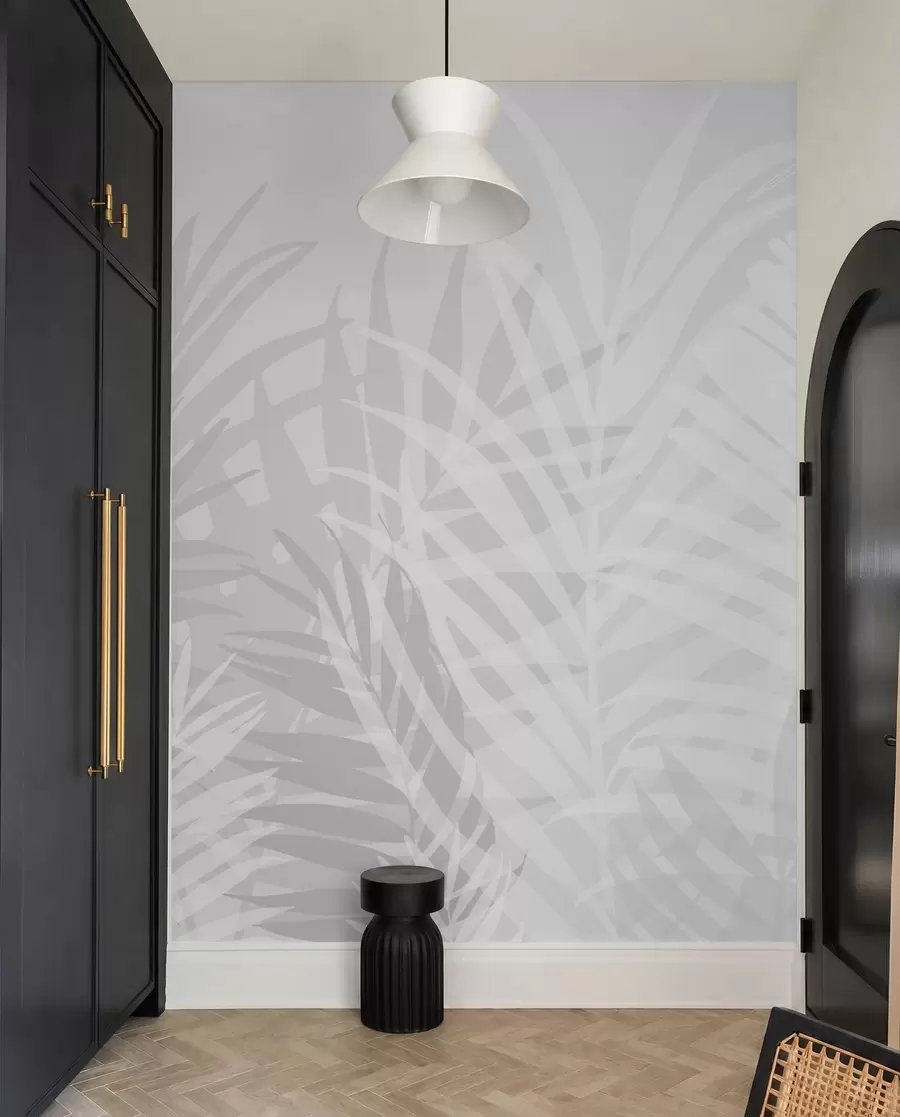 murales de pared Hojas tropicales de moda color gris w02026v1