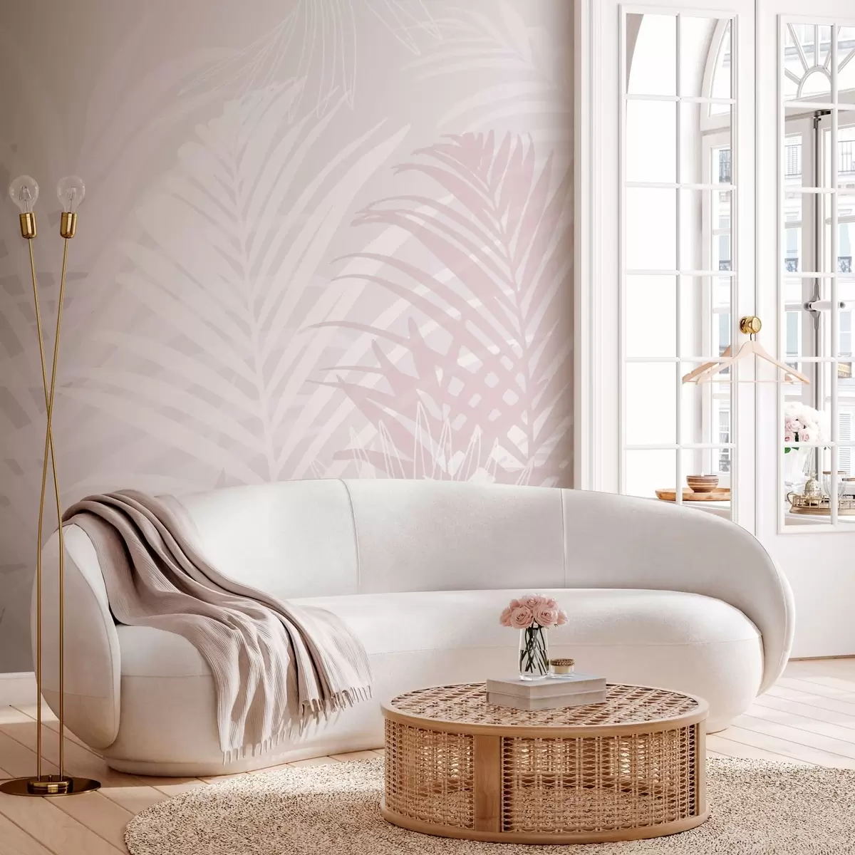 murales de pared Sombras de palmas en rosa w02026v4