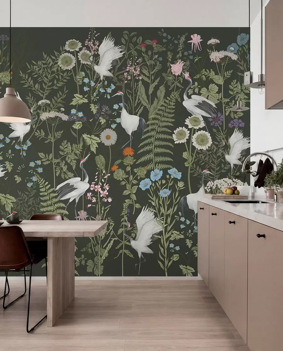 murales de pared Flora de prado sobre carbón w00380v2