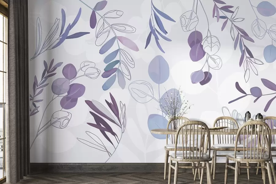 murales de pared Follaje delicado en colores suaves w00409v2