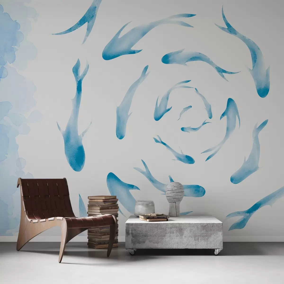 murales de pared Peces arremolinados en aguas tranquilas w00572