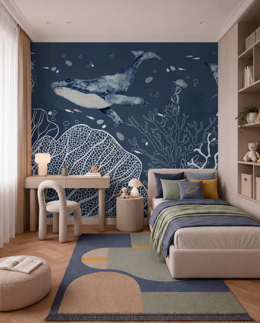 murales de pared Maravillas submarinas en azules serenos w00848v1