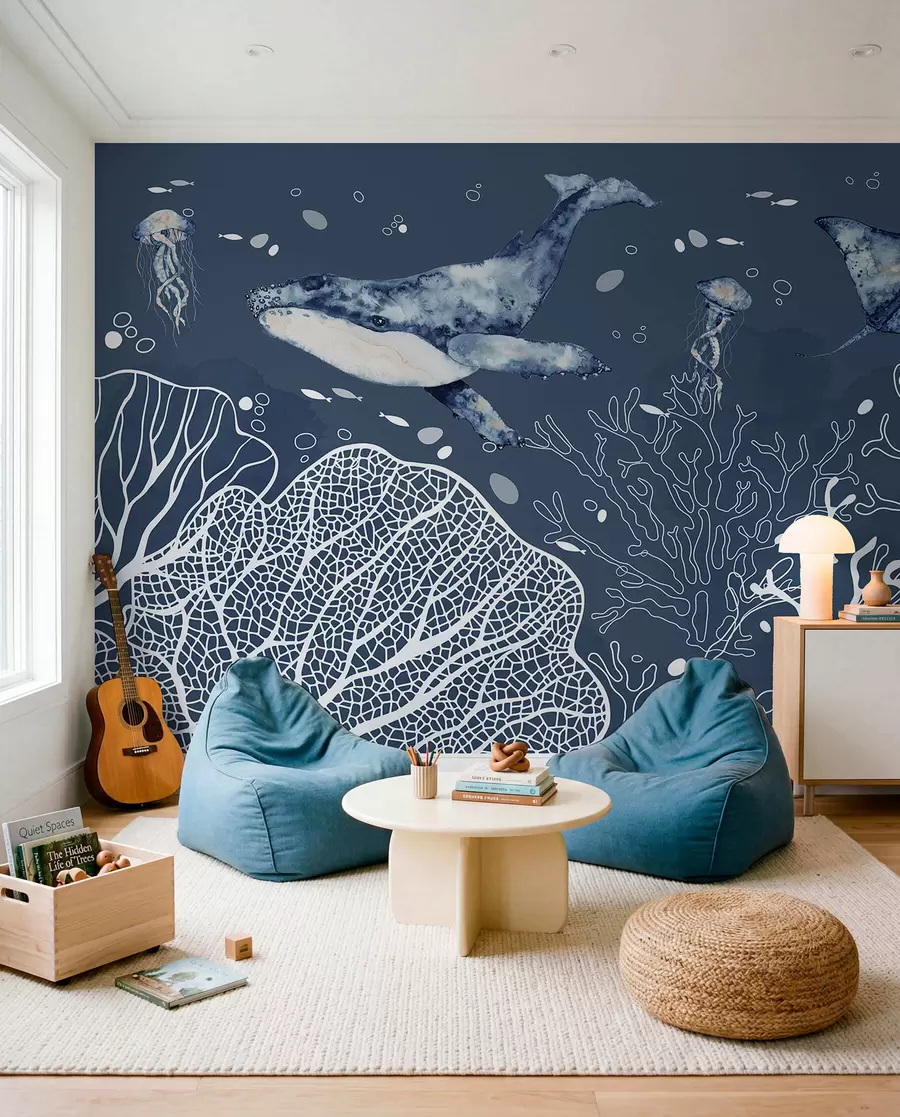 murales de pared Maravillas submarinas en azules serenos w00848v1