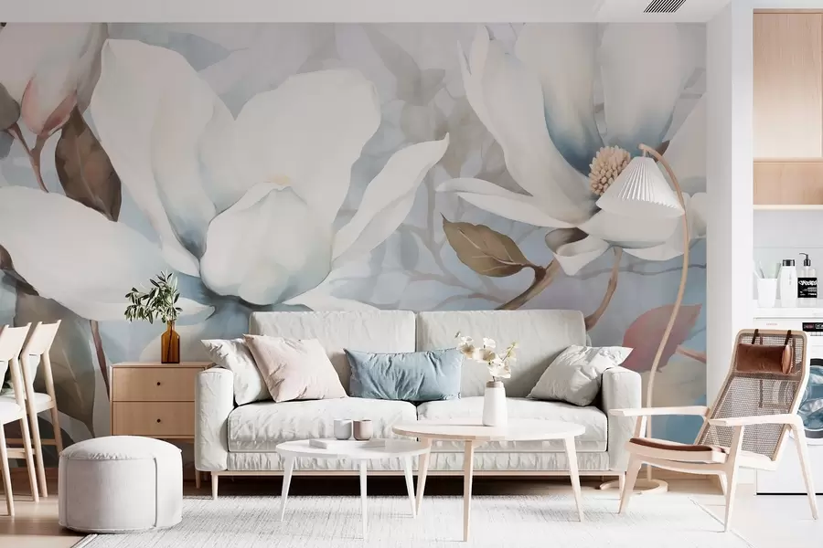 murales de pared Grandes flores blancas de magnolia w02036