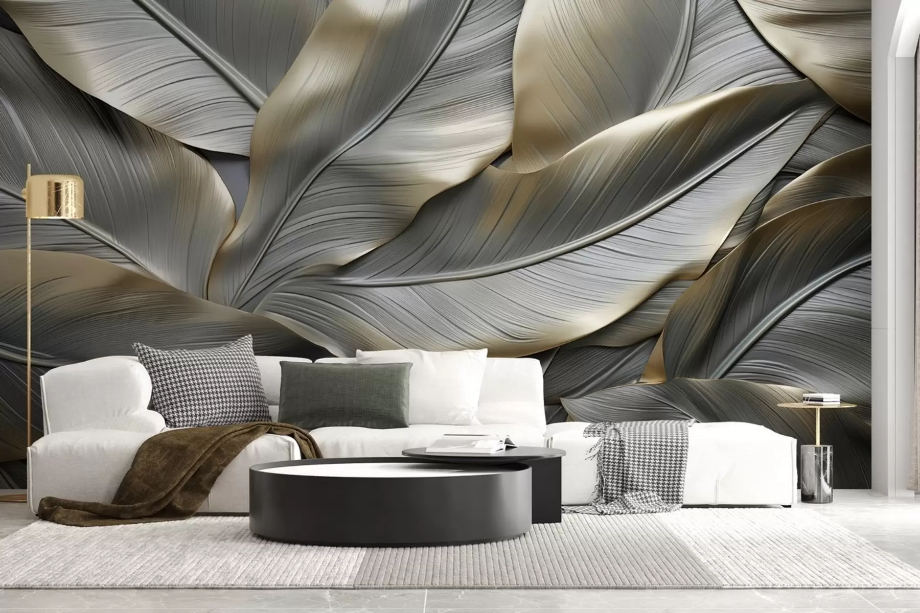 murales de pared Hojas de plátano volumétricas w08394