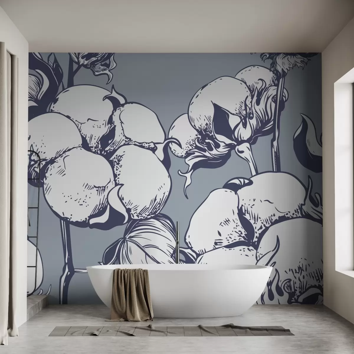 Murales de pared Flores de algodón sobre un delicado fondo azul w02097 murales de pared Flores de algodón sobre un delicado fondo azul w02097