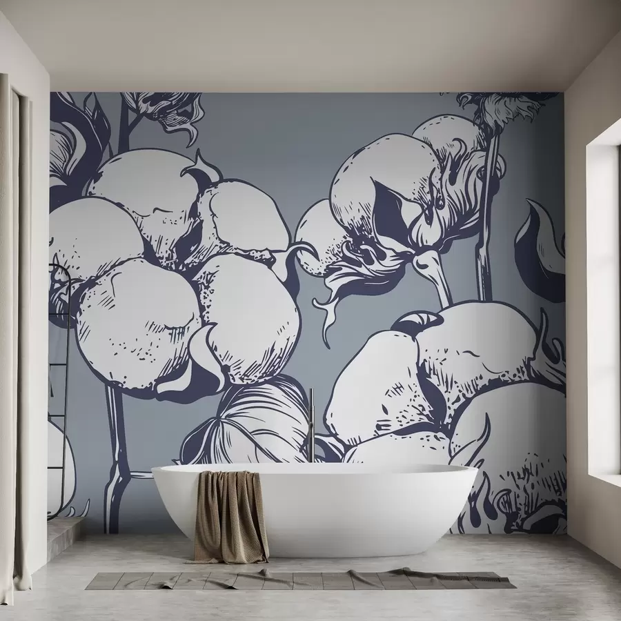 Murales de pared Flores de algodón sobre un delicado fondo azul w02097 murales de pared Flores de algodón sobre un delicado fondo azul w02097