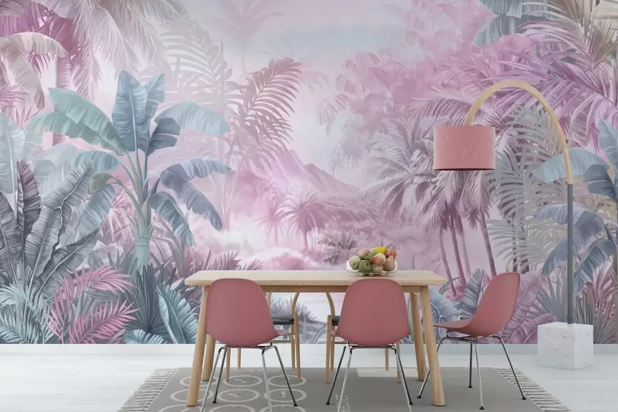 murales de pared Selva tropical en suaves tonos rosados w01931v3