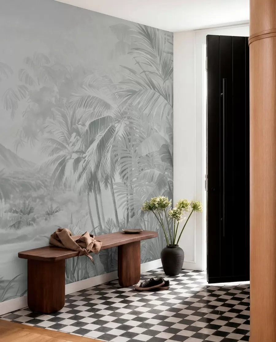 murales de pared Selva tropical en suaves tonos grises w01931v4