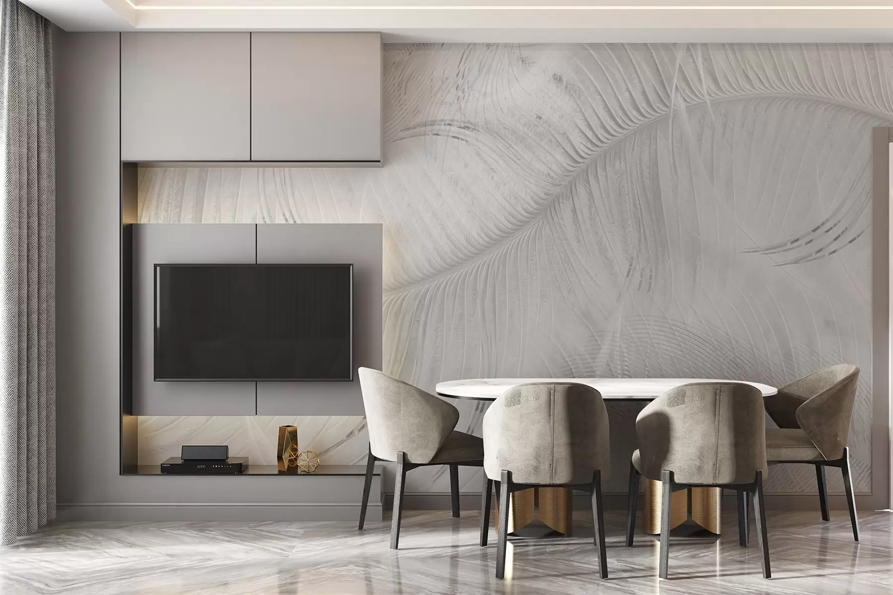 murales de pared Textura de pluma ligera en tonos grises w02072