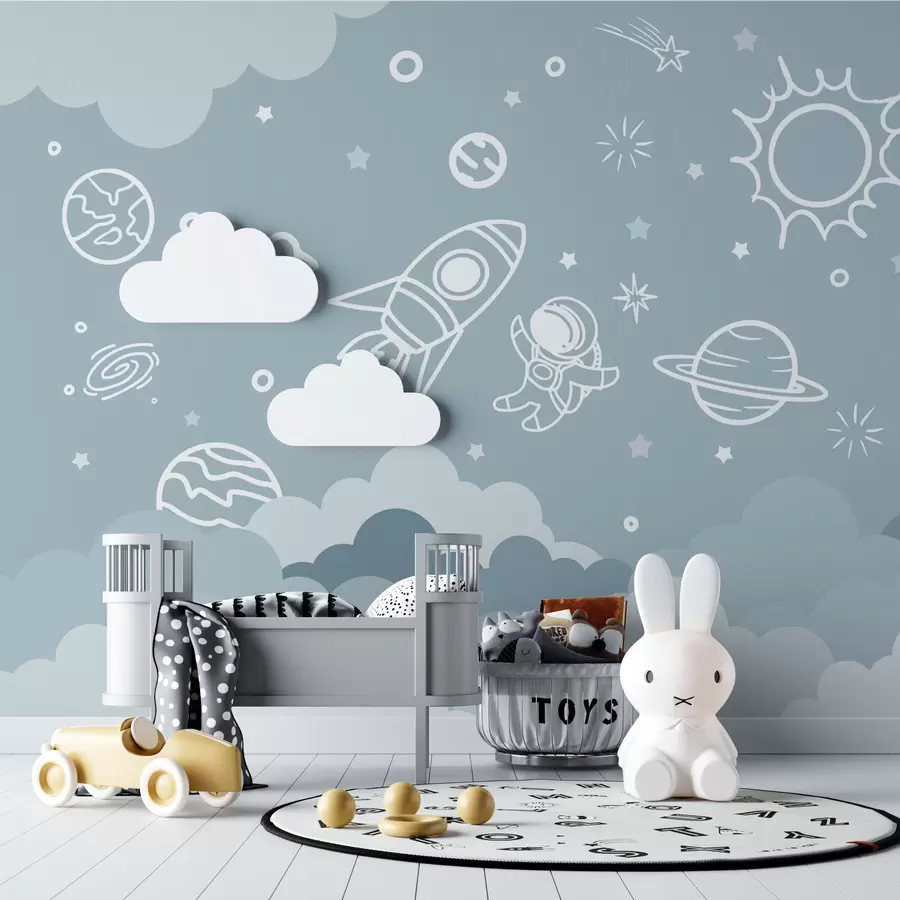 murales de pared Planeta espacial y astronauta w02104v1