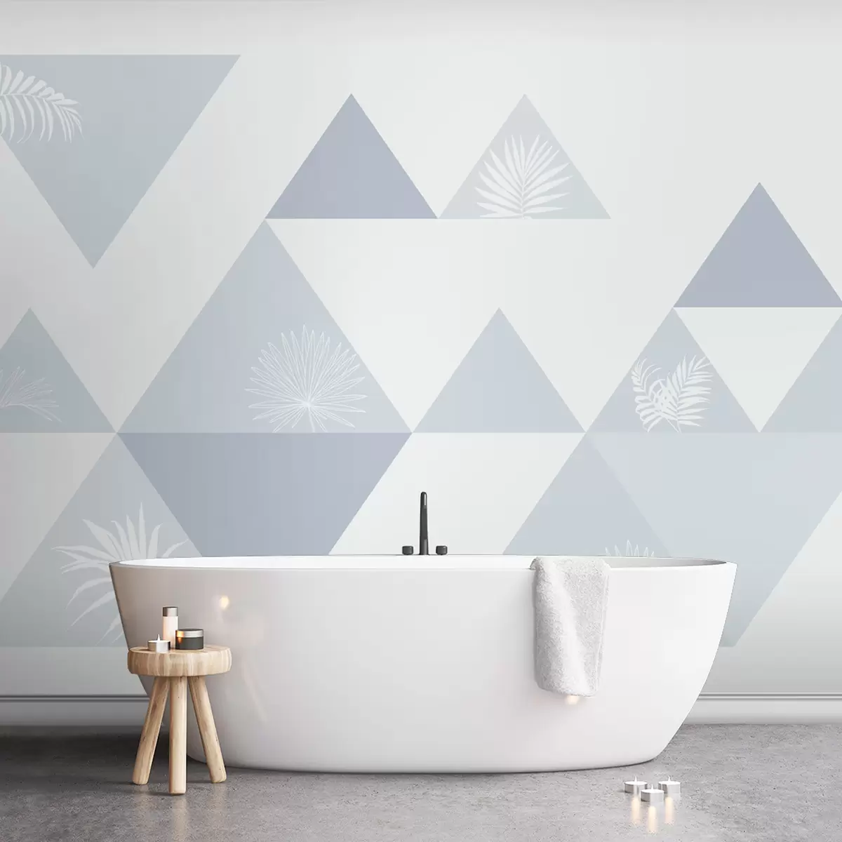 Murales de pared Elegantes triángulos con hojas de color azul w02106v3 murales de pared Elegantes triángulos con hojas de color azul w02106v3