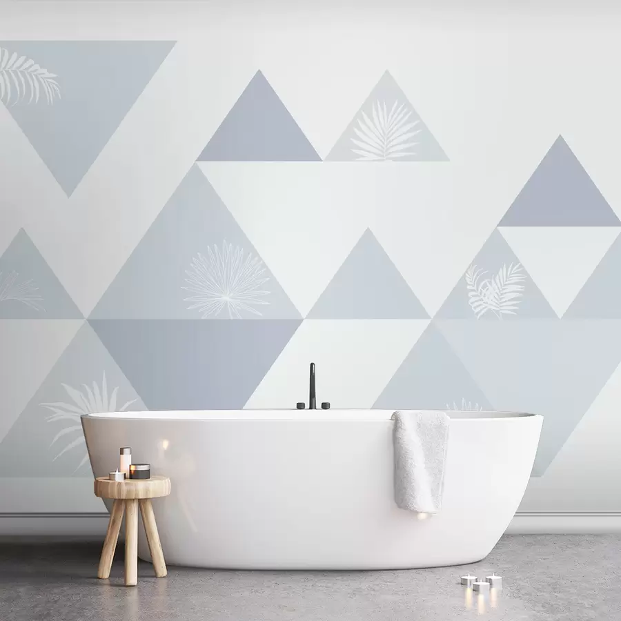 Murales de pared Elegantes triángulos con hojas de color azul w02106v3 murales de pared Elegantes triángulos con hojas de color azul w02106v3