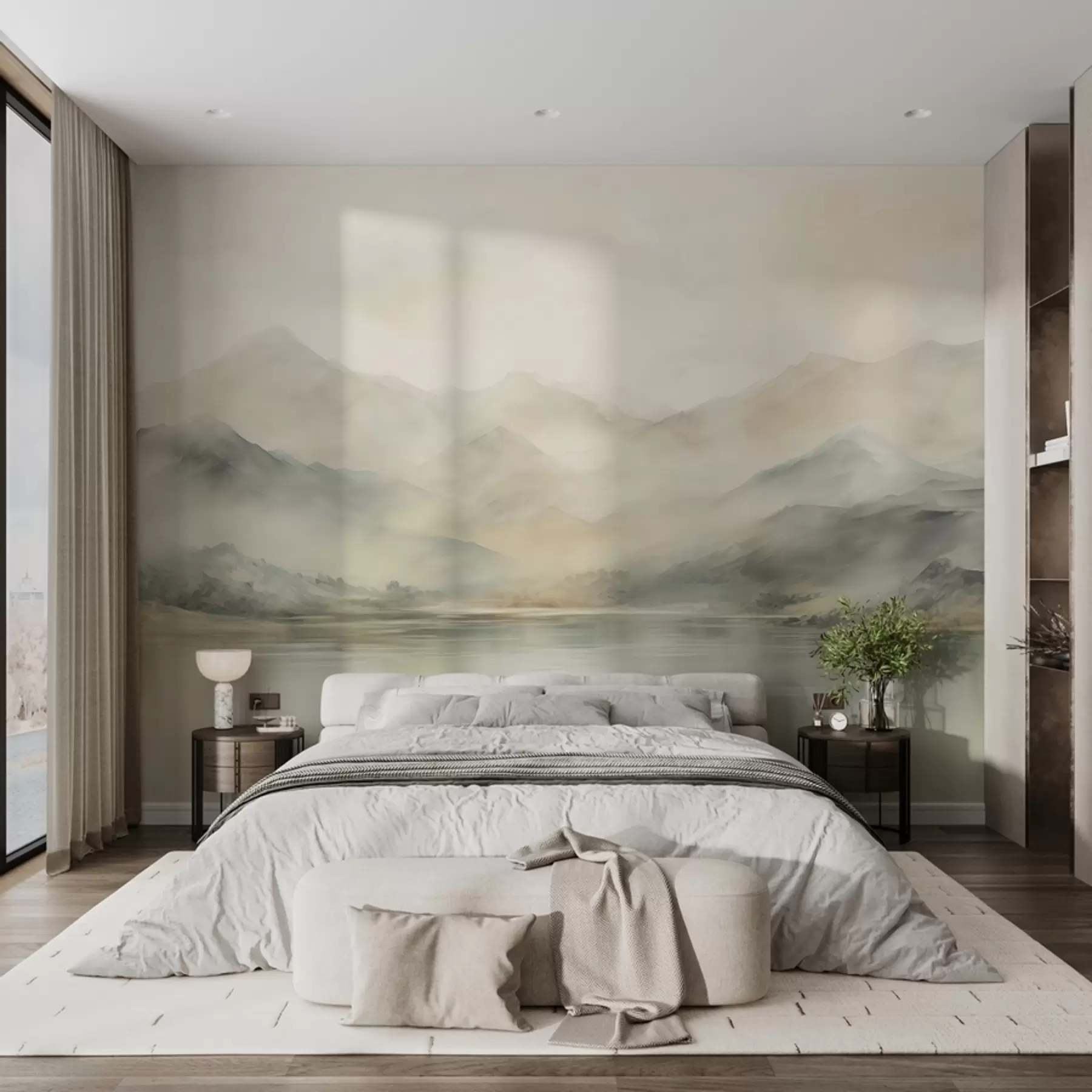 murales de pared Paisaje de montaña pintado a la acuarela w02115